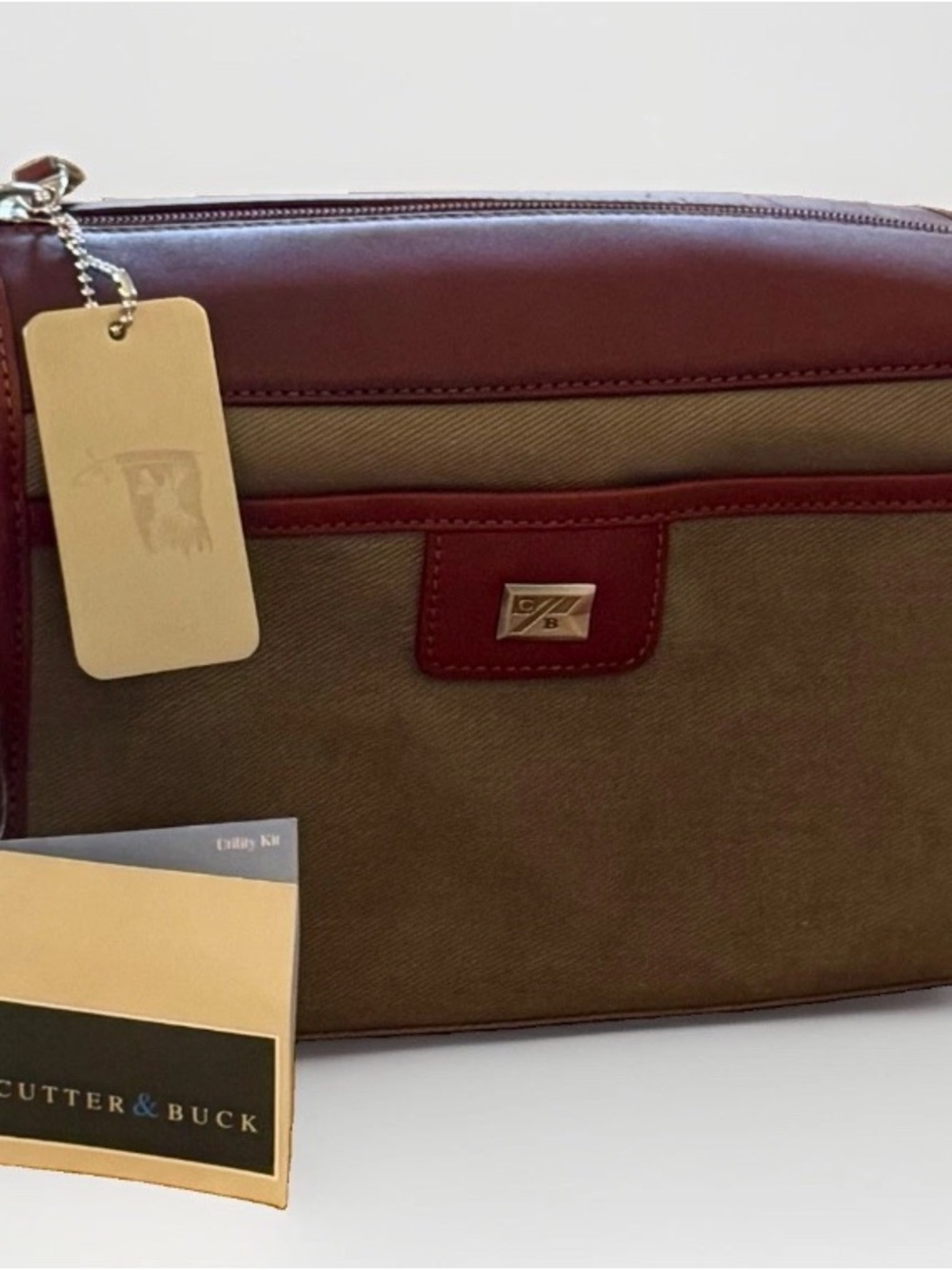 Cutter & Buck Classic Canvas Leather Trim Toiletry Travel Shaving Bag